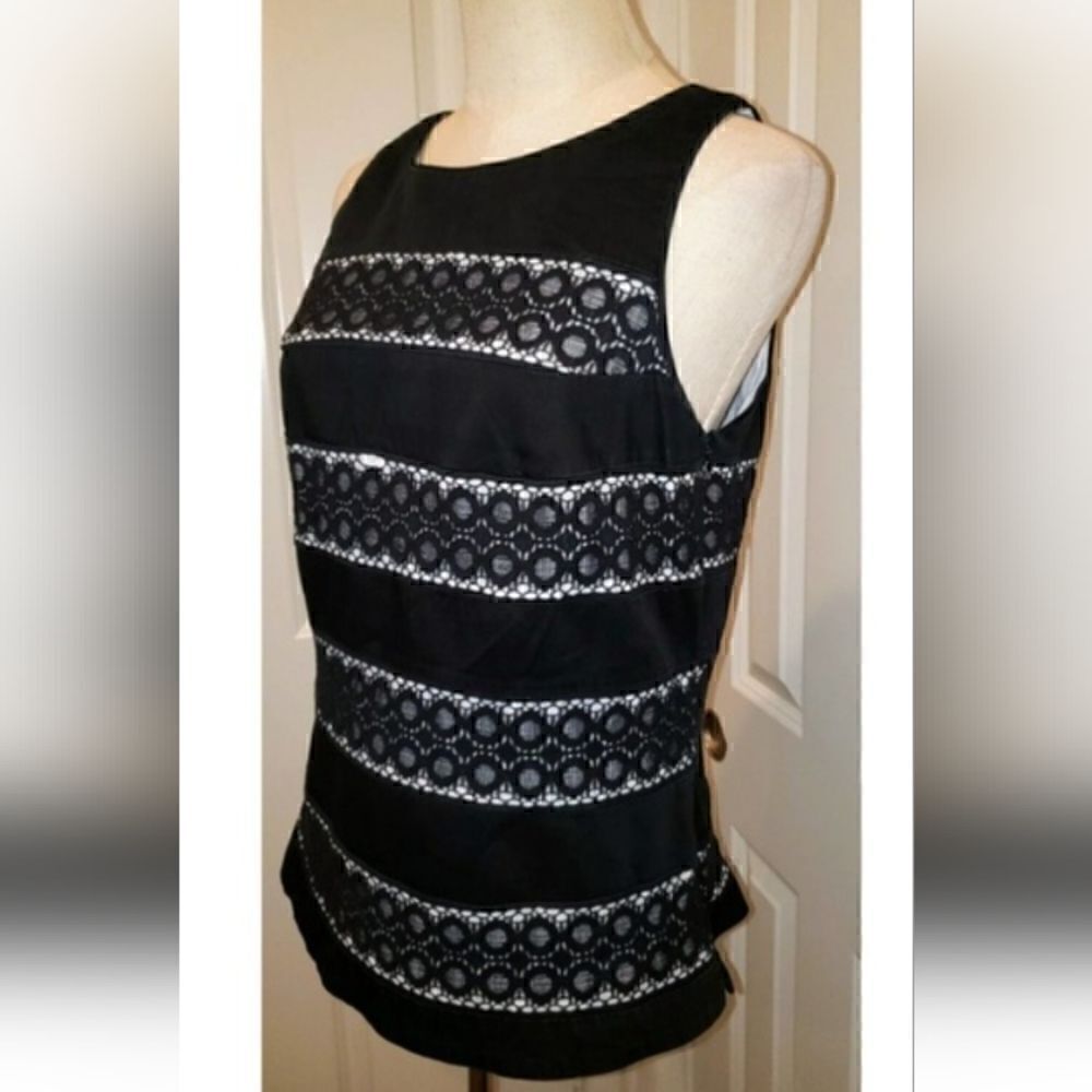 White House Black Market Eyelet Sleeveless Black Top - Picture 6 of 8